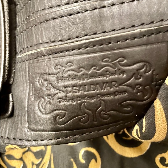 T. Saldivar Black Tooled Leather Classic Shoulder Bag Handbag Purse Tote - Picture 8 of 8